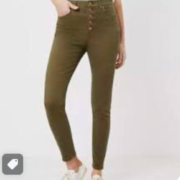 LOFT Olive Green High Waist Skinny Ankle Jeans Size 14 - Picture 1 of 12